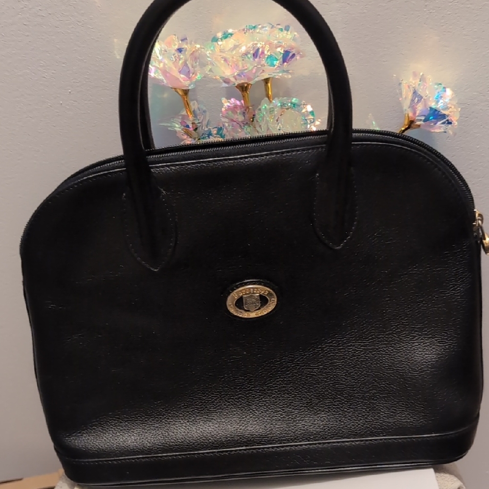 Vintage Burberry London Black Leather Medium Handbag